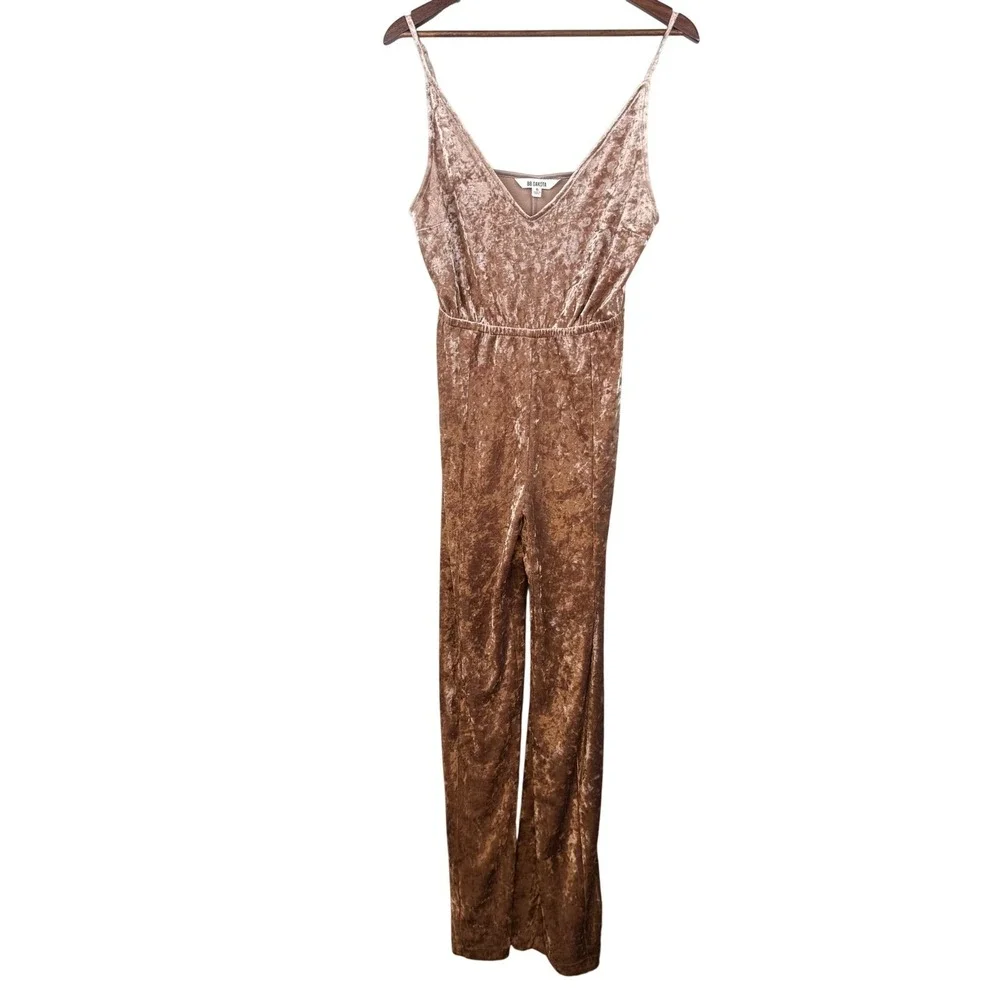 Crushed Velvet Wide Leg Retro Jumpsuit Women Size 6‎ Glam Disco Party Dusty Rose